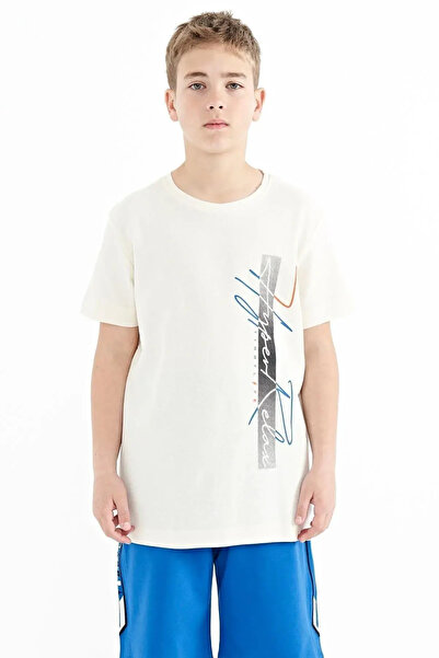 TOMMY LIFE Ανδρικό μπλουζάκι με στάνταρ καλούπι με στάμπα με γράμματα εκρού -...