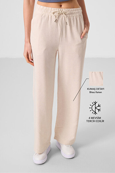 TOMMY LIFE Beige Linen Wide Leg Comfortable Form Women's Palazzo Trousers - 94675