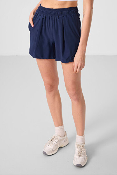 TOMMY LIFE İndigo Gizli Cep Fermuarlı Rahat Form Kadın Şort - 91014