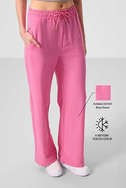 TOMMY LIFE Fuchsia Linen Wide Leg Comfortable Fit Women's Palazzo Trousers - 94675