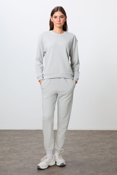 TOMMY LIFE O Neck Oversize Cotton Tracksuit Set - Thick Rough, Stone Texture - 95341