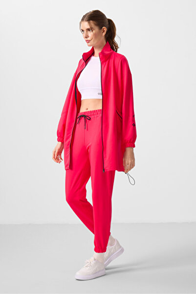 TOMMY LIFE Viva Red Stand Collar Zippered Comfortable Form Women's Tracksuit Tunic Set - 95345