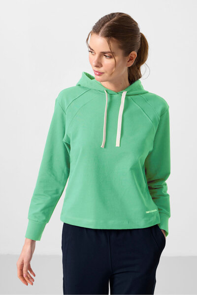 TOMMY LIFE Water Green-Navy Blue Hooded Oversized Women's Tracksuit Set - 95336
