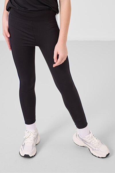 TOMMY LIFE Black O Neck Side Stripe Detailed Standard Fit Performance Girls' Tights Set - 75191