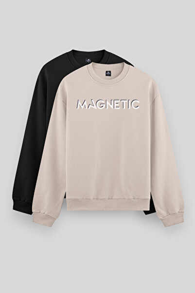 TOMMY LIFE Comfortable Form O Neck 2-Pack Black-Camel Men's Sweatshirt - 88020