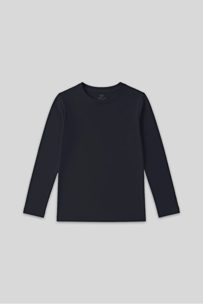 TOMMY LIFE Lacivert O Yaka Standart Fit Basic Uzun Kollu Unisex Çocuk T-Shirt...