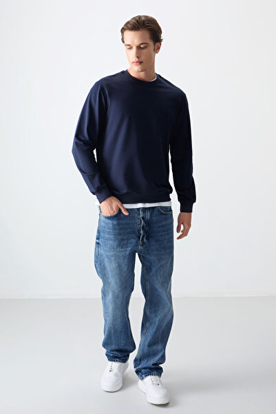 AIR JONES Ανδρικό φούτερ Standard Fit Basic με λαιμόκοψη σε σχήμα O, 3 τεμαχίων, Μαύρο-Indigo-Fiesta - 88363