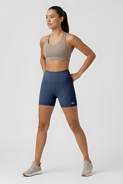 TOMMY LIFE Indigo Belt Detailed High Waist Slim Fit Short Biker Women's Leggings - 91017