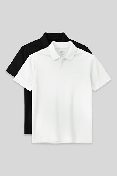 TOMMY LIFE Standard Fit Basic Polo Neck 2-Pack Black-White Men's T-Shirt - 87768