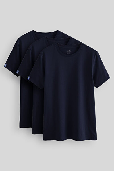 TOMMY LIFE Ανδρικό T-Shirt Standard Fit Basic O Λαιμό 3 Λεπτά Πακέτο Ναυτικό ...