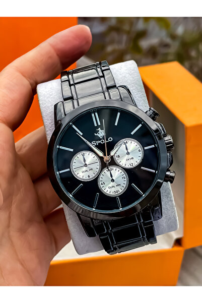 S.POLO موسم جديد أسود اللون حزام معدني للرجال ساعة اليد سوار هدية عيد الأب