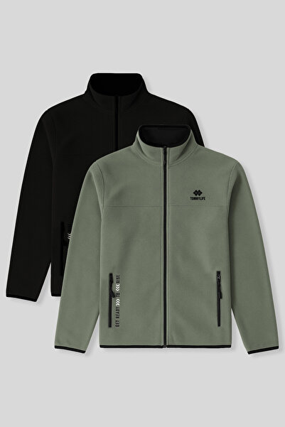 TOMMY LIFE Ανδρικό φούτερ από φλις Standard Mold Stand Collar 2-pack Black-Çağla - 87992