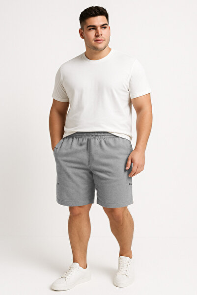 TOMMY LIFE Gri Melanj Rahat Form Bağcıklı Cep Detaylı Battal Büyük Beden Erkek Şort - 81297