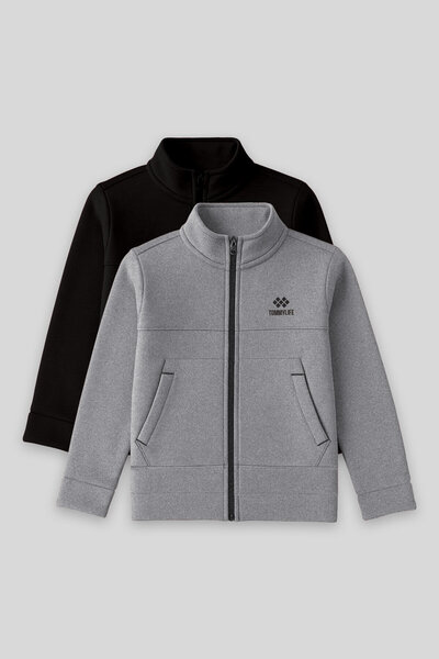 TOMMY LIFE Hanorac pentru băieți, standard, pachet de 2, negru-gri melange - ...