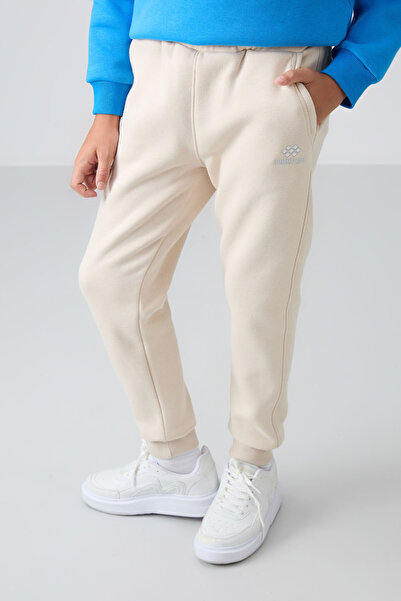 TOMMY LIFE Μπεζ βαμβακερό χοντρό γούνινο εσωτερικό Standard Fit Κεντημένο αγόρι φούτερ - 11224