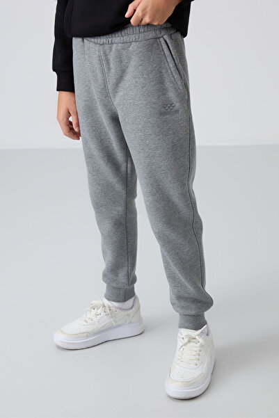 TOMMY LIFE Γκρι μελανζέ βαμβακερό χοντρό γούνινο εσωτερικό Standard Fit Κεντημένο αγόρι φούτερ - 11224