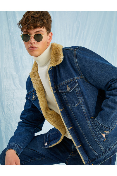 Koton Βασικό Τζιν μπουφάν με βελούδινη λεπτομέρεια