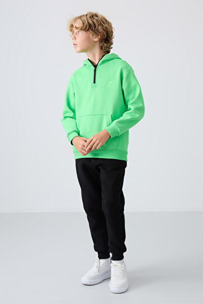 TOMMY LIFE Μαύρο βαμβακερό χοντρό γούνινο εσωτερικό Standard Fit Κεντημένο αγόρι φούτερ - 11224