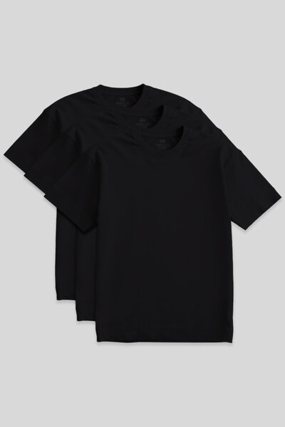 TOMMY LIFE Basic O Neck Large Size 3 Pack Black Men's T-Shirt 88072