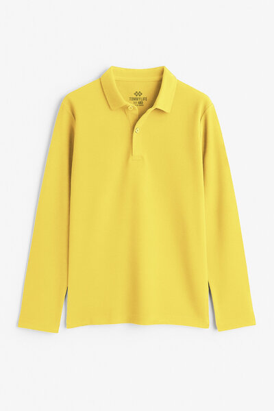 TOMMY LIFE Sarı Polo Yaka Basic Uzun Kollu Erkek Çocuk T-Shirt - 11170