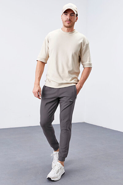 TOMMY LIFE Dark Gray Zipper Pocket Slim Fit Jogger Men's Sweatpants - 84343