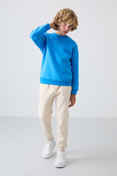 TOMMY LIFE Μπεζ βαμβακερό χοντρό γούνινο εσωτερικό Standard Fit Κεντημένο αγόρι φούτερ - 11224