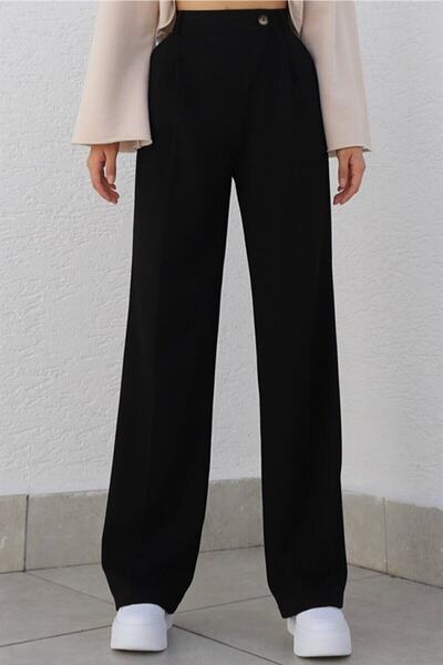 mor butik Dámské černé kalhoty Palazzo s vysokým pasem, široké nohavice, ležérní@Office elegance Myth010001