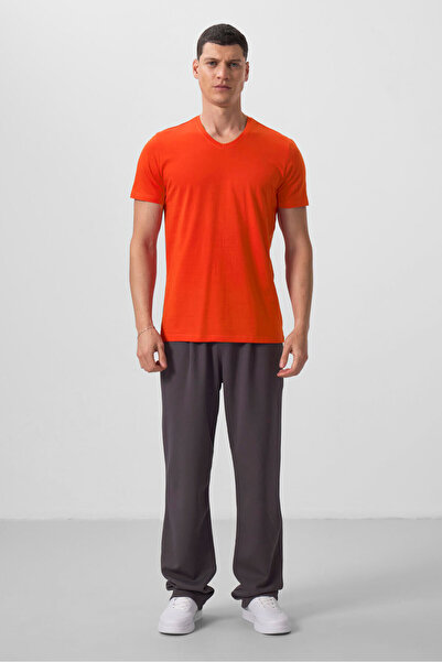 TOMMY LIFE Orange Basic Short Sleeve Standard Fit V-Neck Men's T-Shirt - 87912