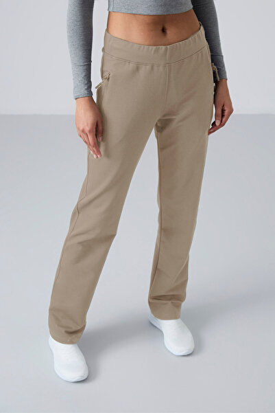 TOMMY LIFE Dark Beige Zipper Pocket Comfortable Fit Classic Leg Women's Sweatpants - 94195