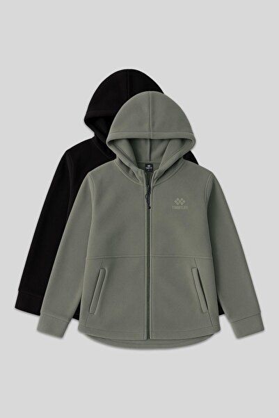 TOMMY LIFE Άνετο φούτερ με κουκούλα 2 τεμαχίων Μαύρο-Γυναικείο φλις φούτερ - 97233