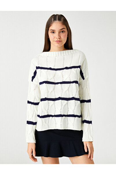 Koton Pruhovaný úpletový svetr s dlouhým rukávem se vzorem