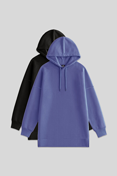 TOMMY LIFE Oversize Hooded 2-Pack Black-Purple Women's Tunic Sweatshirt - 97242