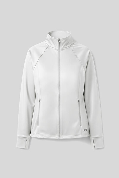 TOMMY LIFE White Zippered Mock Neck Basic Comfortable Form Women's Running Jacket - 97310