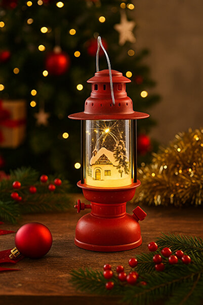 Genel Markalar Yılbaşı Ledli Fener (14 cm) - Kırmızı Işık Gaz Lambası Desenli...