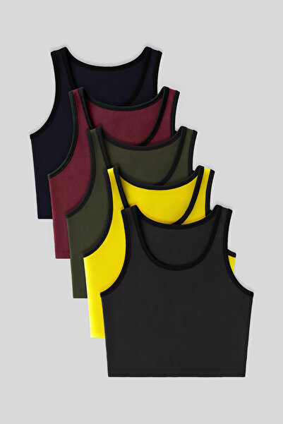 TOMMY LIFE Basic U Neck 5 Pack Women's Crop Top Tank Top - 97162