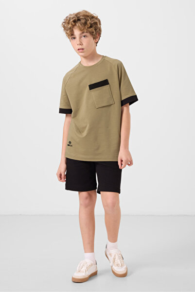 TOMMY LIFE Standard Fit Basic 3-Pack Black-Pine Green-Beige Boys' Shorts - 11293