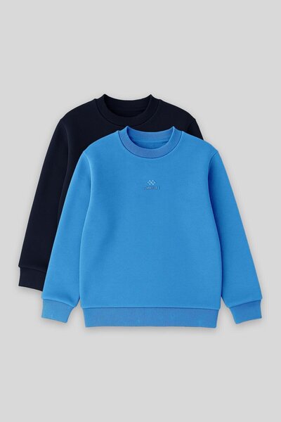 TOMMY LIFE Standart Fit 2li Paket Lacivert-Saks Erkek Çocuk Sweatshirt - 11232