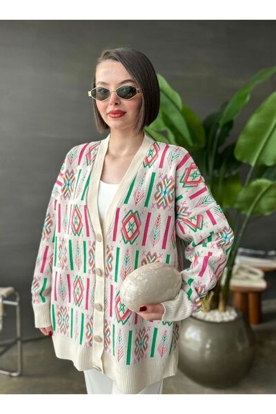 NorthAK ملابس تريكو قصة فضفاضة كارديجان بنمط عرقي