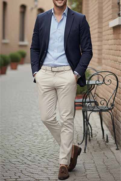 TheSeason Ανδρικό μπεζ Gabardine βαμβακερό Slim Fit Stretchy Chino παντελόνι