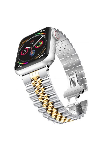 Mi7a Apple Watch 2/3/4/5/6/7/8/Se/Ultra 38 40 41MM Uyumlu Çelik Baklalı Metal...