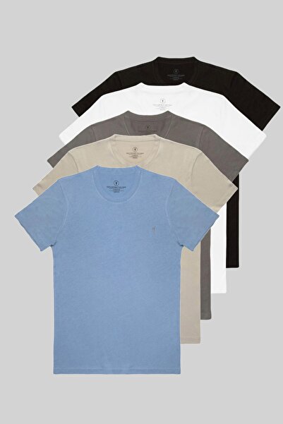 COMBİNE MİCHAİL Erkek 5-li Tişört %100 Pamuk Yazlık Terletmeyen Kumaş siyah-b...