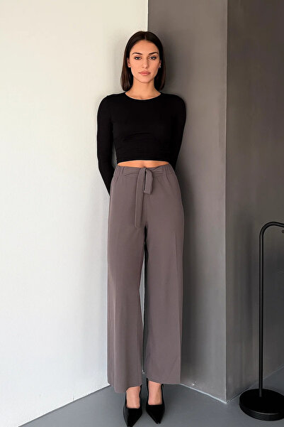 COMBİNE MİCHAİL Γυναικείο παντελόνι Palazzo με ζώνη Lycra Smoked Waist Stretchy