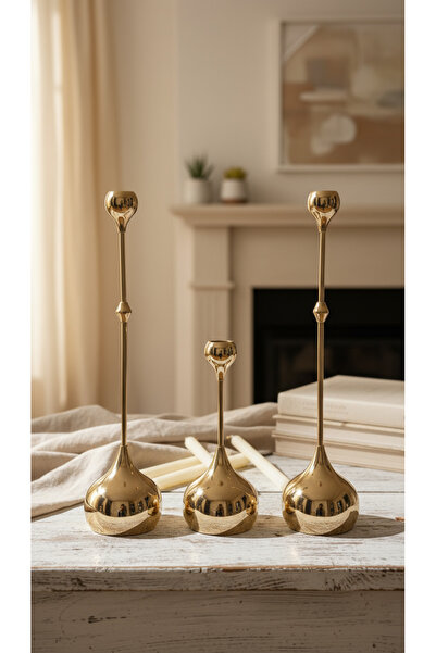 AKSESUAR EVRENİ Olin Mumluk Dekoratif Şamdan Düz Taban Paslanmaz Kaplama Metal Modern Mum Tutacağı