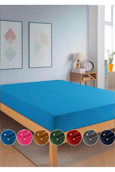 TEXTİLEGARDEN 100% Cotton Premium Blue Elastic Combed Cotton Bed Sheet Single...