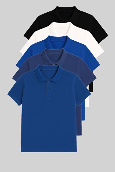 COMBİNE MİCHAİL Чоловіча футболка-поло з коміром з 100% бавовни 5 штук чорно-біло-бірюзово-індиго-синій