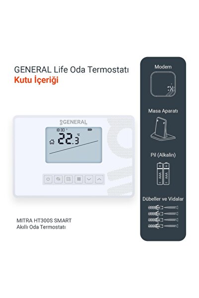 GENERAL Life Mitra HT300s RF Smart Kablosuz Wi-fi Akıllı Günlük Ve Haftalık Programlanabilir Oda Termostatı -Beyaz