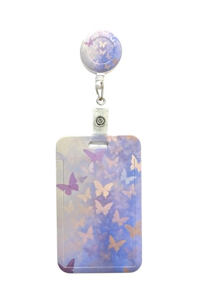 RoyalVance Yaka Kartı Yoyolu Kartlık Koruyucu Çekmeli Kart Tutucu Kartlık Mor...