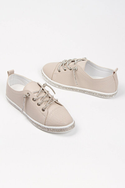 Miss Mitto Бежови Snekar стилни и удобни маратонки с бели подметки и връзки с...