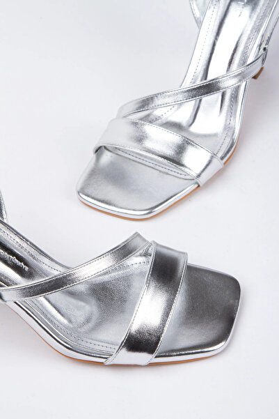 Miss Mitto Pantofi de vară eleganti și confortabili pentru femei, argintiu, metalic, cu o singură curea, cu spatele deschis