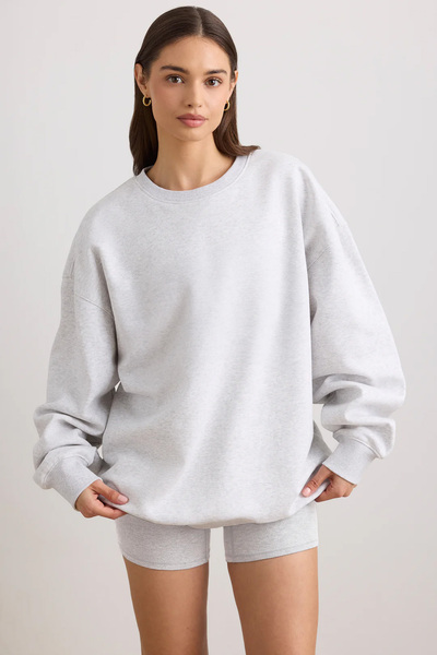 COMBINE Hanorac de damă cu gât rotund, de bază, oversize, GRI